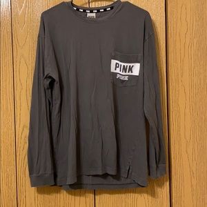 PINK Dark grey long sleeve pocket tee